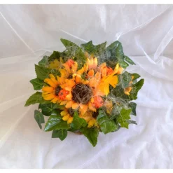 Kunstblumen & -Pflanzen^Geschenke und Keramik Herbstgesteck im Weidenkorb (Nr. 1) mit Sonnenblumen und Dekokürbis