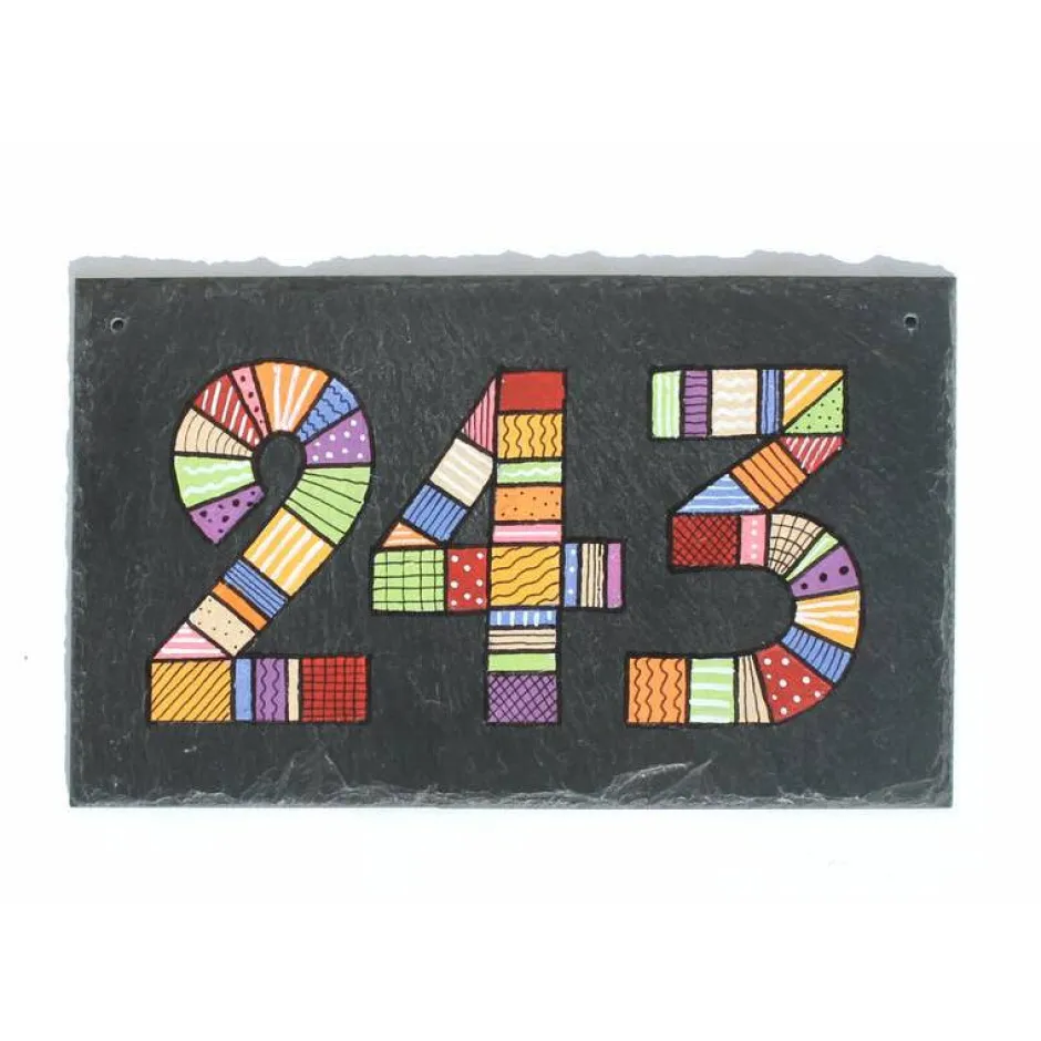 Discount Schieferheld Individuelle Hausnummer Schiefertafel Patchwork – Handbemalt & Wetterfest – Personalisierbar