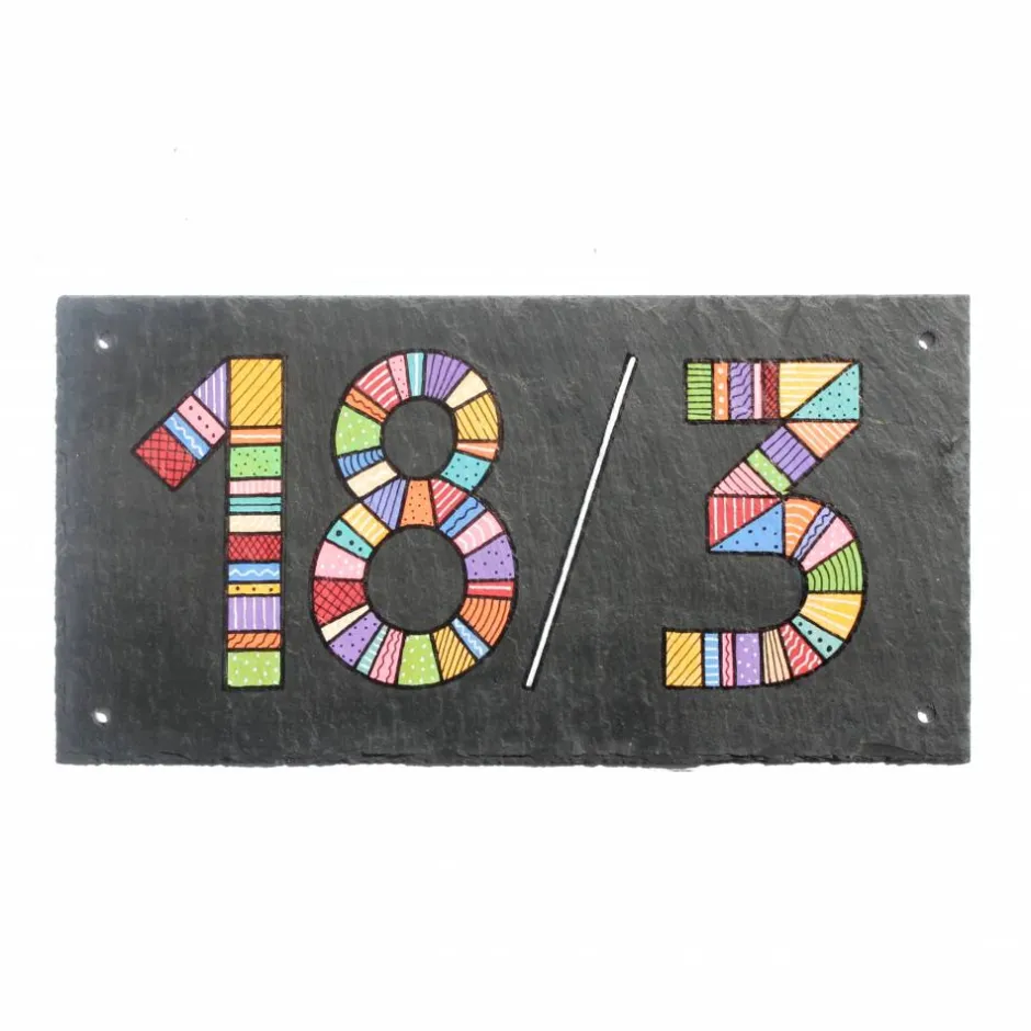 Discount Schieferheld Individuelle Hausnummer Schiefertafel Patchwork – Handbemalt & Wetterfest – Personalisierbar