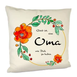 UKo-Art Kissen für Oma mit Spruch - naturfarben in Leinenhaptik - 40x40 cm mit Füllung - waschbar