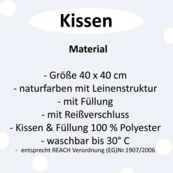 UKo-Art Kissen mit Elefant Gertrude - naturfarben in Leinenhaptik - 40x40 cm mit Füllung - waschbar
