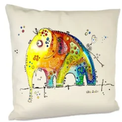 UKo-Art Kissen mit Elefant Gertrude - naturfarben in Leinenhaptik - 40x40 cm mit Füllung - waschbar