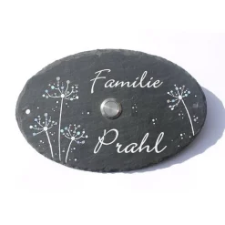 Discount Schieferheld Klingelschild Schiefer Oval Pusteblume Blau mit Wunschname & Klingeltaster – Handgemalt & Wetterfest