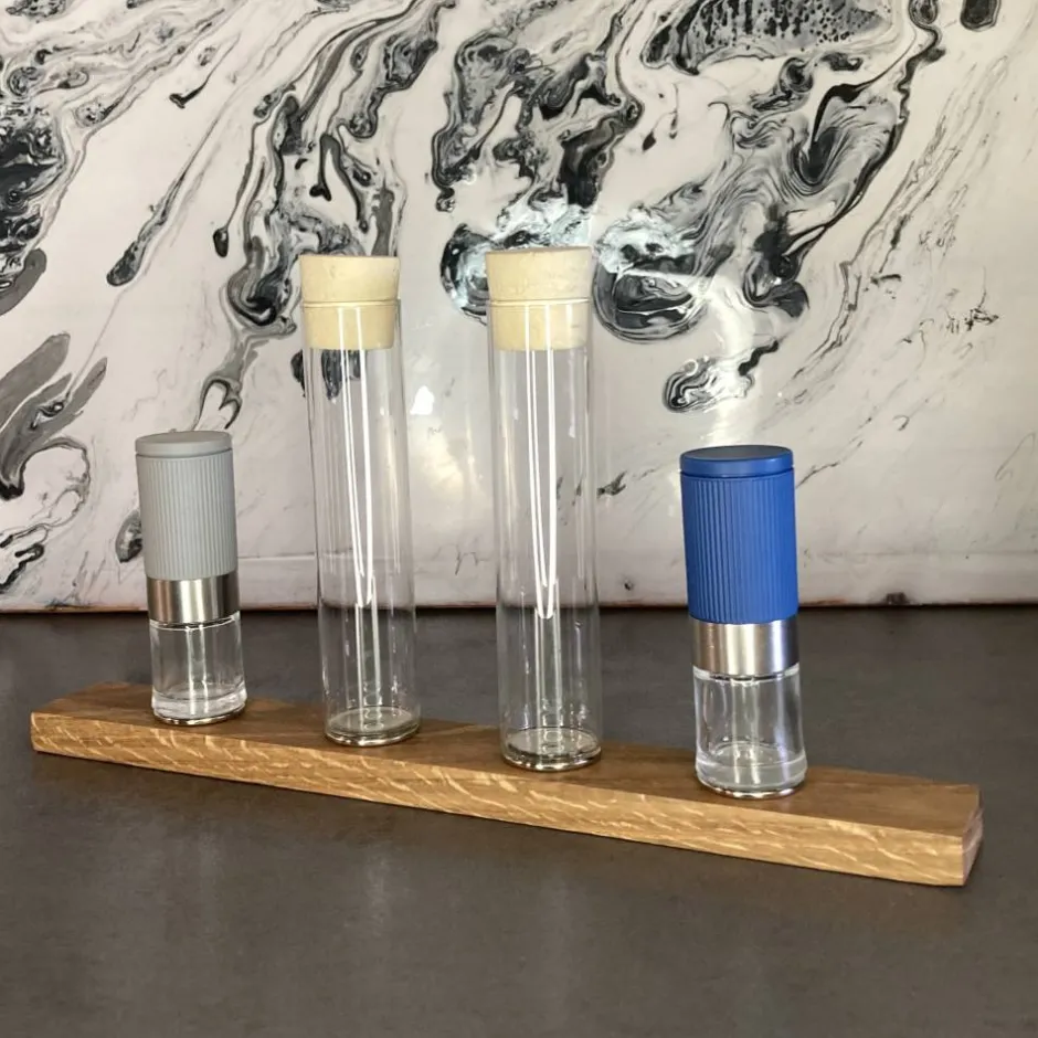 Hot InnIdeen Rosenheim Magnetisches Menage Set, Tischdeko mit Pfeffer und Salzmühlen, Essig und Öl Reagenzgläser