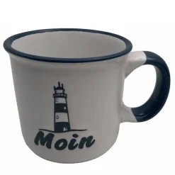 Antik und Kultiges Maritimer Kaffeebecher "Moin mit Leuchtturm" | Hösti Porzellan Tasse 210 ml – Geschenk für Küstenfans