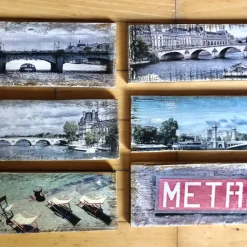 Wanddeko^BildArt Paris Eiffelturm Seine Holzbild - Weinkisten Upcycling, 9x23 cm, Wanddeko, Shabby Style, retro, Dekoration, Wandbild
