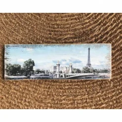 Wanddeko^BildArt Paris Eiffelturm Seine Holzbild - Weinkisten Upcycling, 9x23 cm, Wanddeko, Shabby Style, retro, Dekoration, Wandbild