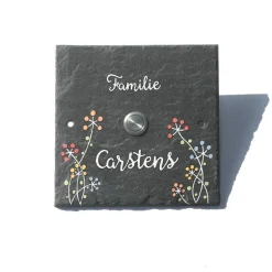 Best Schieferheld Personalisiertes Klingelschild aus Schiefer mit Blumenmotiv – Handbemaltes Türschild mit Klingeltaster