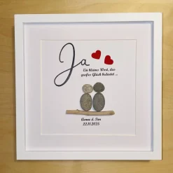 Best Kunstbluhme Personalisiertes Steinbild „Ja“ – Handgefertigtes Unikat zur Hochzeit & Liebe | STB-104