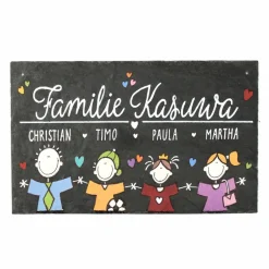 Wanddeko^Schieferheld Personalisiertes Türschild aus Schiefer – Handgemachtes Familienschild mit Namen und Wunschfiguren, wetterfest & exklusiv