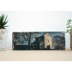 Wanddeko^BildArt Ratingen Haus zum Haus Holzbild Weinkistenbrett Upcycling, 9x23 cm handmade