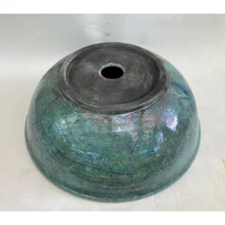 Atelier Schoening restauriertes Waschbecken / Raku / Türkis-Kupfer / Antik  Ø 41 cm Höhe 14,5 cm