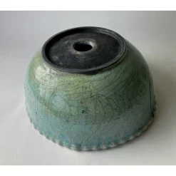Atelier Schoening Restauriertes Waschbecken leicht oval / Raku / Muschelrand-Seladon / Antik  Ø 41 /38 cm Höhe 16 cm