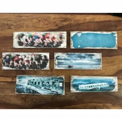 Wanddeko^BildArt Ruderboote Ratingen Blauer See  Holzbild Weinkistenbrett Upcycling 9x23 cm handmade