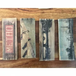 Wanddeko^BildArt Ruderboote Ratingen Blauer See  Holzbild Weinkistenbrett Upcycling 9x23 cm handmade