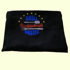 Bines kleine Nadel schwarze Grill-Schürze, bestickt mit Motiv bratort, verstellbare Bänder zum Schließen,Baumwolle