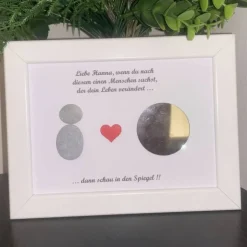 Best Kunstbluhme Steinbild „Schau in den Spiegel“ – Personalisiertes Unikat mit Herz & Spiegel, STB-248