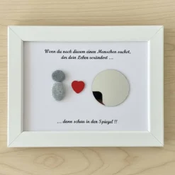 Best Kunstbluhme Steinbild „Schau in den Spiegel“ – Personalisiertes Unikat mit Herz & Spiegel, STB-248