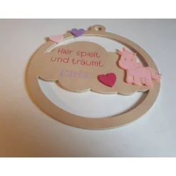 Best FlyingLoveDesign Türschild aus Holz Einhorn | Kinderzimmer Holzdeko | Hier spielt | Wolke / Geschenk zur Geburt