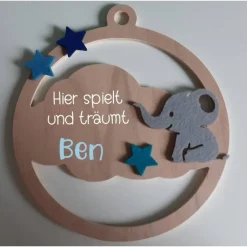 Best FlyingLoveDesign Türschild "Elefant" fürs Kinderzimmer aus Holz "Hier spielt "/ Wolke / Geschenk zur Geburt oder Taufgesc