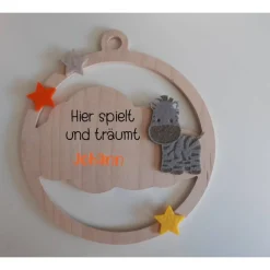 Best FlyingLoveDesign Türschild "Zebra" fürs Kinderzimmer aus Holz "Hier spielt "/ Wolke / Geschenk zur Geburt oder Taufgesc