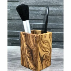 Badutensilos^Olivenholz erleben Utensilienbecher eckig 12 cm für Make-Up-Pinsel aus Olivenholz