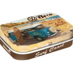 Antik und Kultiges VW Bulli Pillendose Ready for the Summer – Schöne kleine Dose aus Stahlblech mit Pfefferminzdragees