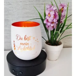 Windlichter^Stick & Druck Design Windlicht „Du bist mein Lichtblick“ – Maritimes Teelichtglas mit Leuchtturm