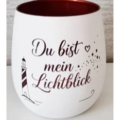Windlichter^Stick & Druck Design Windlicht „Du bist mein Lichtblick“ – Maritimes Teelichtglas mit Leuchtturm